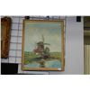 Image 1 : Framed oil on canvas painting of a windmill signed by artist 20" X 16"