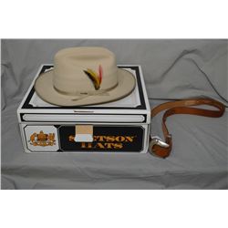 Boxed Stetson hat with adjustable 6 5/8" wood and metal hat stretcher and Stetson box plus a Stetson