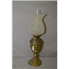 Image 1 : Antique cast cherub motif oil lamp with frosted and fluted glass shade