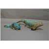 Image 1 : Two small turquoise carvings including narwhale 4 1/4" and a beaver 2 1/2" both by Chinese/Canadian 