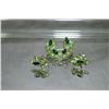 Image 1 : Lady's vintage signed Sherman brooch and earring set with celery and emerald green gemstones