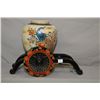 Image 1 : Modern Peacock motif Japanese vase, hand signed on base plus a wagon motif stand