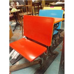 VINTAGE CHILD'S SCHOOL DESK -CAST IRON BASE -ORANG