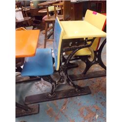 VINTAGE CHILD'S SCHOOL DESK -CAST IRON BASE -BLUE