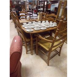 MAPLE DINING TABLE SET - TABLE & 6 RUSH SEATED CHAIRS