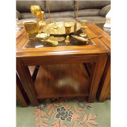 VINTAGE GLASS TOP END TABLE