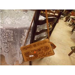 HAND CARVED LEATHER LADYS HAND BAG