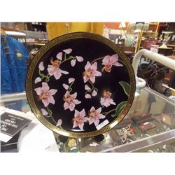 PLATE & STAND - THE CHARGER OF THE GRACEFUL ORCHID - COME WIHT WOOD PLATE STAND - CERTIFICATE OF AUT