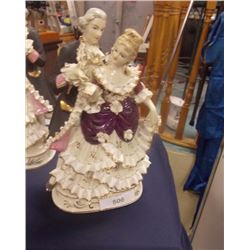 FINE BONE CHINA FIGURES - MADE IN ENGLAND - 24K GOLD TRIM - MAN AND LADY DANCING -  MIRROR IMAGE OF 