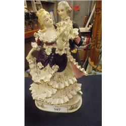 FINE BONE CHINA FIGURES - MADE IN ENGLAND - 24K GOLD TRIM - MAN AND LADY DANCING - MIRROR IMAGE OF E