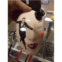 CERAMIC MASK - DANCING MAN PAINTED & STARS - WITH RIBBON & CERAMIC HAT