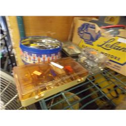 TIN WITH 6 BINS HARDWARE, DRILL BITS AND MORE