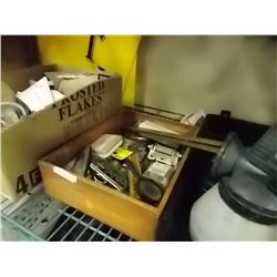 WOOD BOX WITH ASSORTED RETRO HARDWARE