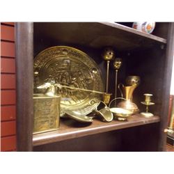 BRASS AND GLASSWARE - 12 PC TTL - CANDLE HOLDERS, PLATES, VASES ETC