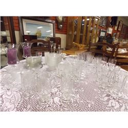 LARGE TABLE LOT OF GLASSWARE