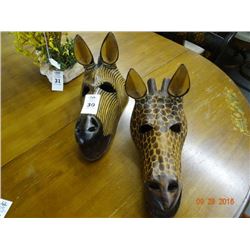 2 Wood Giraffe Carvings - 2 Times the Money