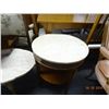 Image 2 : Set Oak Granite Top Coffee Table & 2 Round End Tables