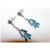 Image 1 : Native American Zuni Sterling Silver Turquoise Petit Point Pierced Dangle Earrings