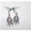 Image 2 : Native American Zuni Sterling Silver Turquoise Petit Point Pierced Dangle Earrings