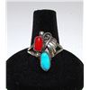Image 2 : Navajo Old Pawn Native American Sterling Silver Turquoise Coral Ring Size 8.5 Squash Blossom Design