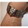 Image 2 : Taxco Mexican Sterling Silver Pre Eagle Carved Abalone Shell Aztec Warrior Mask Design Wide Panel Br