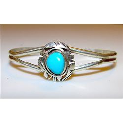 Vintage Native American Navajo Sterling Silver Turquoise Cuff Bracelet Tribal Design Signed