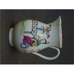 A WORCESTER FIRST PERIOD SPARROW BEAK CREAM JUG, c.1760, polychrome decoration of a chinaman seat...