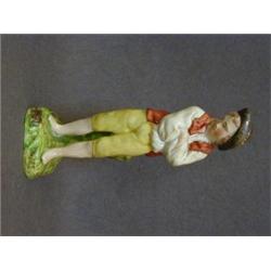A PEARLWARE FIGURE, c.1800, contemplative youth, tricorne hat, vest, yellow breeches height 22cm,...