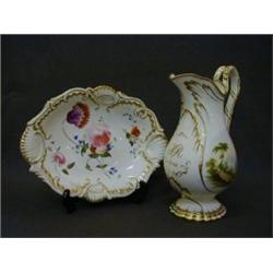 A COALBROOKDALE TYPE EWER, c.1821, a landscape to either side and gilt monogram 'S.R. 1851' heigh...