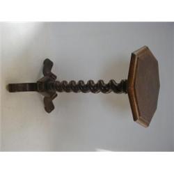 A TORCHERE STAND, octagonal top, yew wood oyster veneers, walnut banded, rope twist column, tripo...