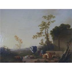 PYNE W.H. ATTRIBUTED, c.1800 'Cattle at Casterne' oils on relined canvas, titled old label on the...