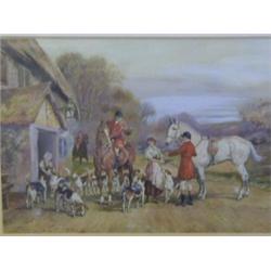 NIGHTINGALE BASIL, (in the manner of), hunting party taking refreshment, figures and hounds, wate...