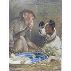 COOPER, THOMAS GEORGE, (1836-1901) study of a monkey and terrier in an out building, the monkey t...