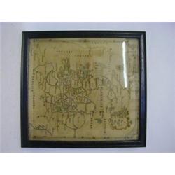 A GEORGIAN MAP SAMPLER, England and Wales, worked in silks by Ann Ambler, 1785, 52cm x 46cm, fram...