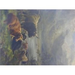 WATSON, W, a group of long horn cattle in a Lake District setting, oils on re-lined canvas, signe...