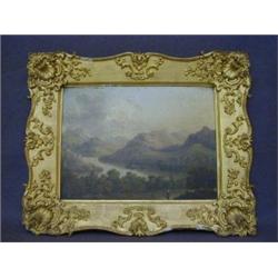 CIRCLE OF JOHN GLOVER c.1830, a lakeland scene with figure, oils on board 22cm x 28cm, period gal...