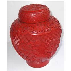 Chinese Cinnabar Carved covered urn