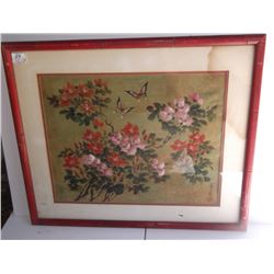 Japanese floral scene acrylic on paper