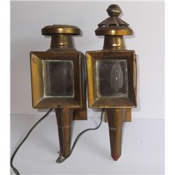 Pair of brass electrified carriage lamps