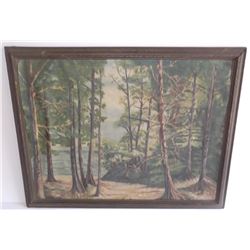 Oil on canvas wooded scene