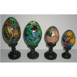 4 hand painted mahogany Balinese eggs