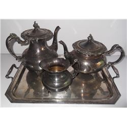 4 piece silver plate tea set & serving tray