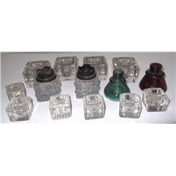 14 antique glass inkwells