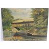 Image 1 : Oil on board covered bridge scene