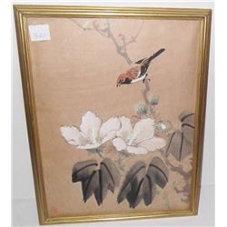 Japanese bird & flower watercolor