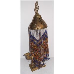 Mid-century Brass & beaded camel lamp