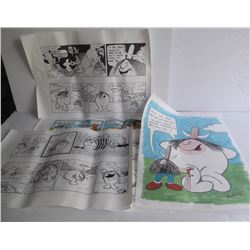 6 original mixed media cartoon strip drawings