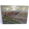 Image 1 : Oil on canvas man plowing field