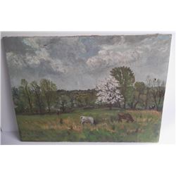 Oil on canvas cows in field scene