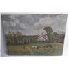 Image 1 : Oil on canvas cows in field scene